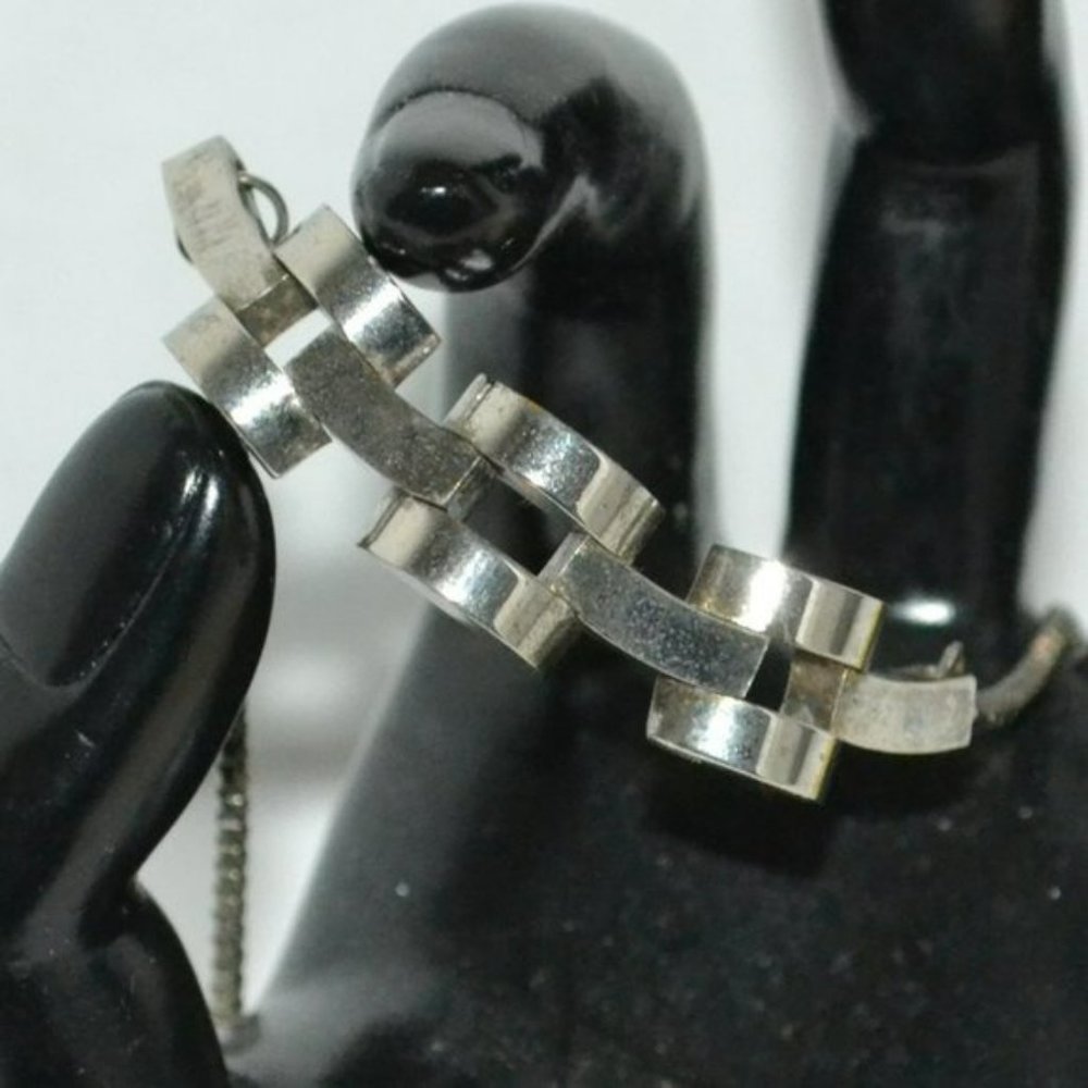 Vintage Mid Century Modern 60's Retro Silver Sculptural Chunky Rare Necklace